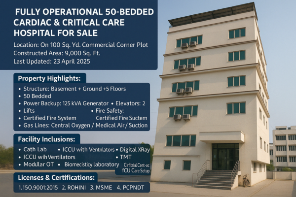 🏥Ready Operational 50-Bedded Cardiac & Critical Care Hospital for Sale
