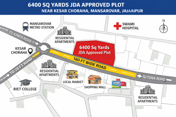 6400 Sq Yards JDA Approved Group Housing Plot for Sale Near Kesar Choraha Mansarovar Jaipur | 160 Ft Road Frontage