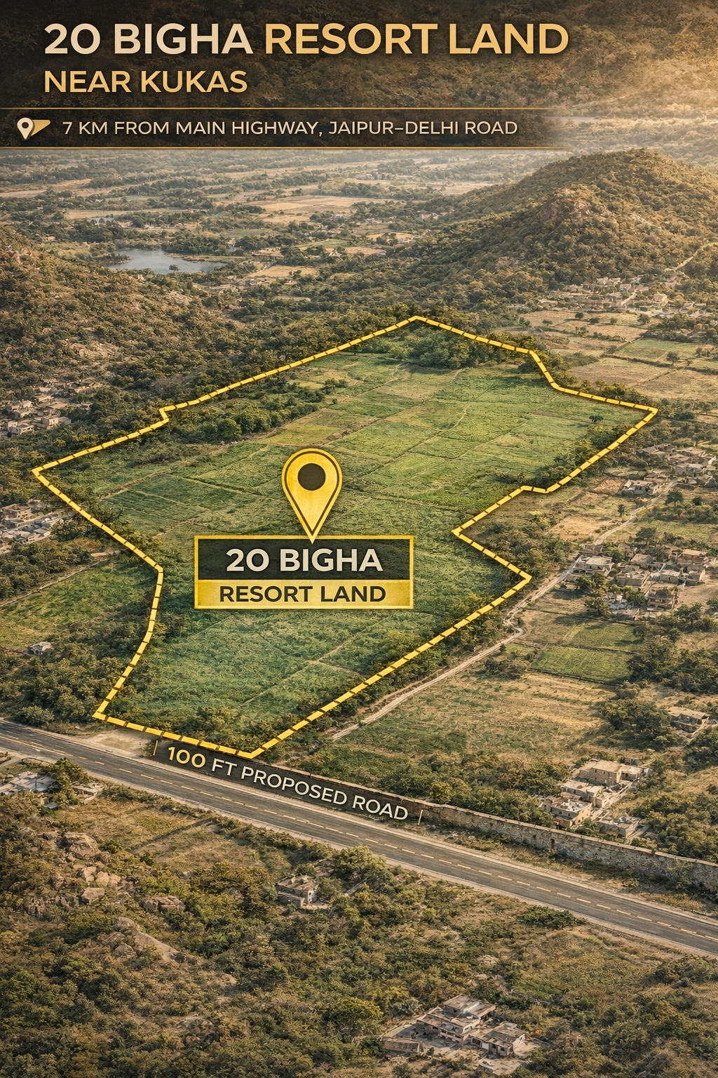 20 Bigha Resort Land for Sale Near Kukas Jaipur Delhi Road | 100 Ft Road Proposed