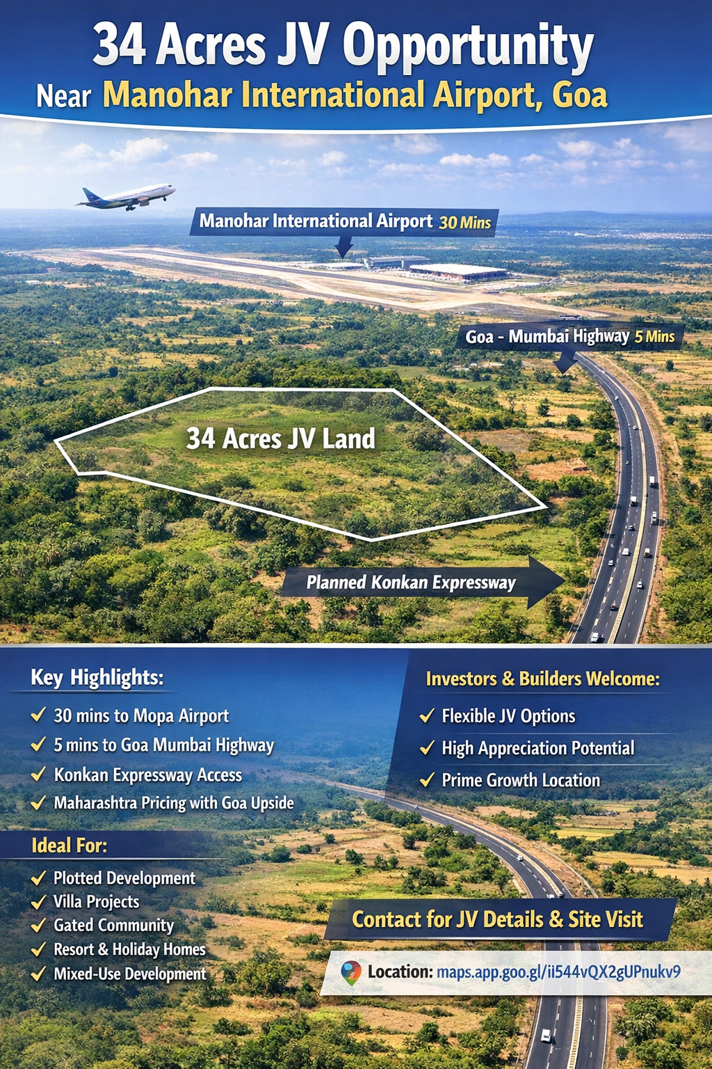 34 Acres Strategic JV Opportunity Near Manohar International Airport, Goa | Prime Development Land for Builders & Investors