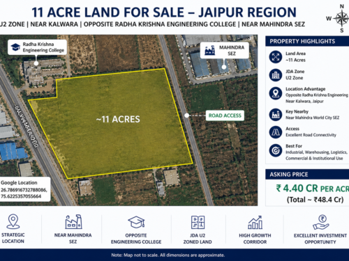 11 acre land near Mahindra SEZ Jaipur for sale