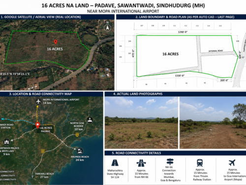 16-acre NA industrial land near Mopa International Airport at Padave, Sawantwadi for resort, villa and holiday-home development.