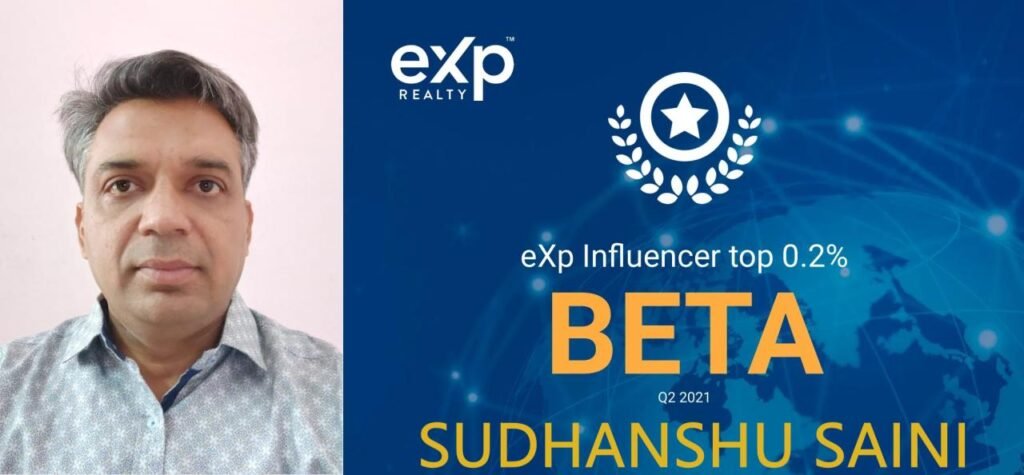 Sudhanshu Saini eXp Influencer Top 0.2% BETA Q2 2021 recognition