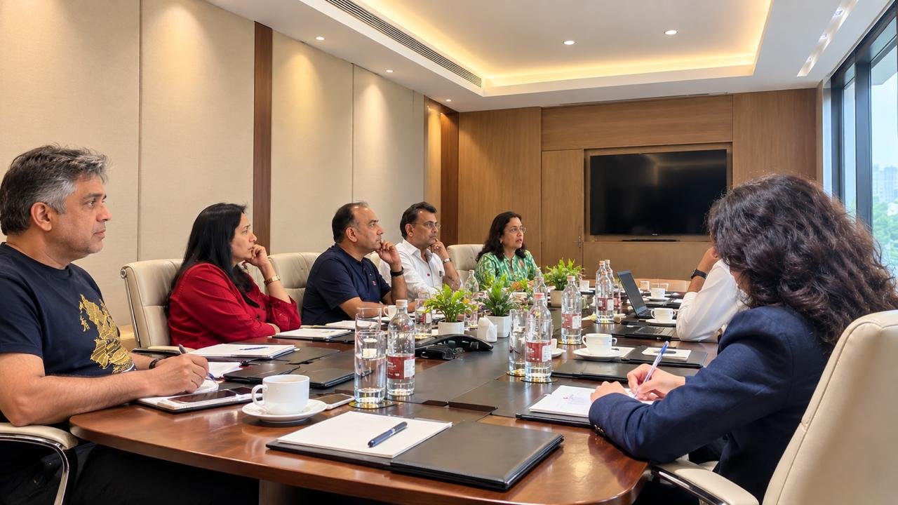 Hospitality and real estate consulting team meeting in a corporate boardroom